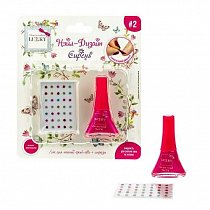 Lukky "Нэйл-Дизайн" #2 набор лак для ногтей peel-off цвет ярко-розовый+стразы-наклейки "Сирень" Т19499