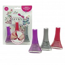 Набор из 3 лаков: темно-малиновый № 006 + бордо № 154 + серебряный металлик № 041, Lucky, Т11199