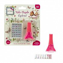 Lukky "Нэйл-Дизайн" #2 набор лак для ногтей peel-off цвет коралловый+стразы-наклейки "Сердечко" Т19501