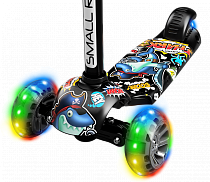 Детский трехколесный самокат со светящими колесами Small Rider Turbo 2 Cartoons (черный, акула), TurboBshark