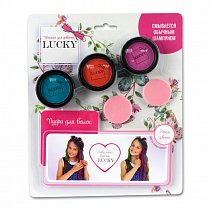 Пудра для волос 3 цвета: фуксия, оранжевый, голубой, со спонжем, Lucky, Т11922