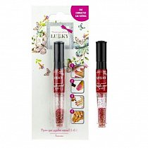 Lukky 3-в-1 ручка для дизайна ногтей с лаком для ногтей красный 022 и блёстками Т16774