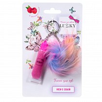 Lukky блеск для губ с блестками, розовый, с ароматом малины, 6 мл, с плюшевым брелоком, 1toy, Т16143